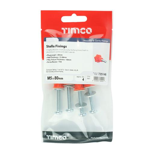 TIMCO Stella Fixings - TX - Pan - Red (M5 x 80, TIMpac of 4)