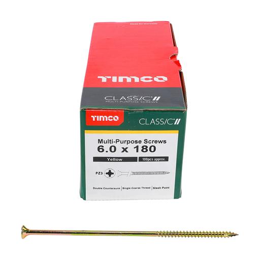 TIMco Classic Multi-Purpose Screws - PZ - Double Countersunk - Yellow 6.0x180mm