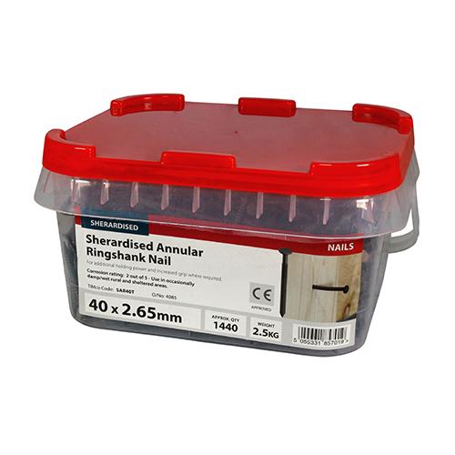 TIMCO Annular Ringshank Nails - Sherardised (40 x 2.65, TIMtub of 2.5)