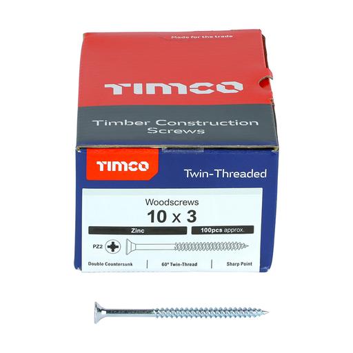 TIMco Twin-Thread Woodscrews - PZ - Double Countersunk - Zinc 5.0x80mm