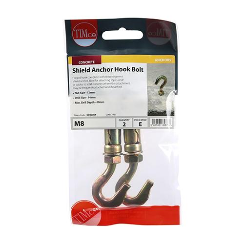 Shield Anchor Hook, M8x60mm, 2pk