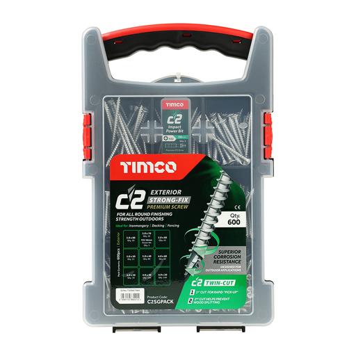 TIMCO C2 Exterior Strong-Fix Mixed Grab Pack - PZ - Double Countersunk With Ribs - Twin-Cut - Silver (600pcs, Tray of 600)