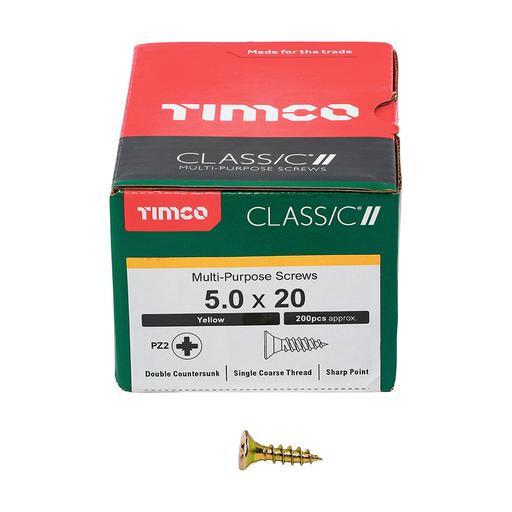 TIMco Classic Multi-Purpose Screws - PZ - Double Countersunk - Yellow 5.0x20mm