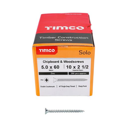 TIMco Solo Woodscrews - PZ - Double Countersunk - Zinc 5.0x60mm