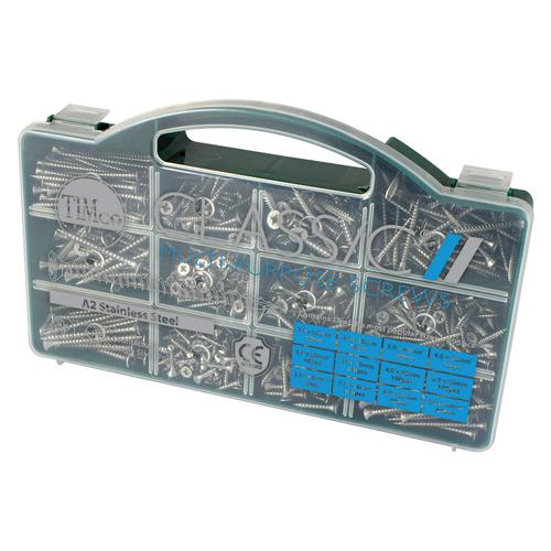 TIMCO Classic Multi-Purpose Screws - Mixed Tray - PZ - Double Countersunk - A2 Stainless Steel (895pcs, Tray of 895)