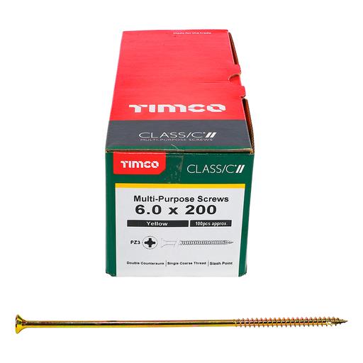 TIMco Classic Multi-Purpose Screws - PZ - Double Countersunk - Yellow 6.0x200mm