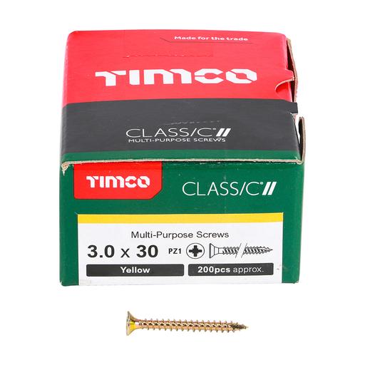 TIMco Classic Multi-Purpose Screws - PZ - Double Countersunk - Yellow 3.0x30mm