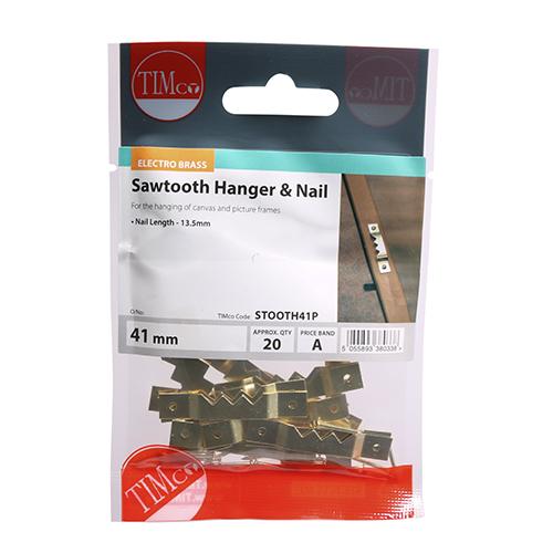 TIMCO Sawtooth Hangers And Nails - Electro Brass (41mm, TIMpac of 20)
