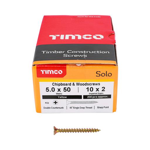 TIMco Solo Woodscrews - PZ - Double Countersunk - Yellow 5.0x50mm