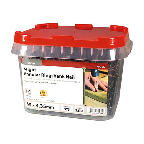 TIMCO Annular Ringshank Nails - Bright (65 x 3.35, TIMtub of 2.5)