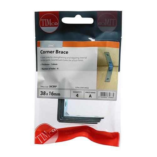 Corner Brace, 38x38x16mm, 4pk