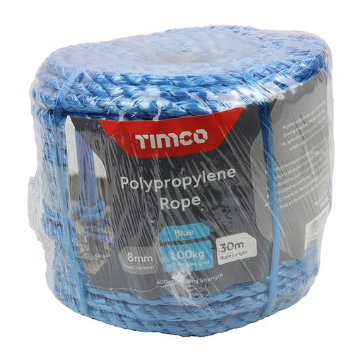 TIMCO Polypropylene Rope - Blue - Coil (8mm x 30m, Unit of 1)