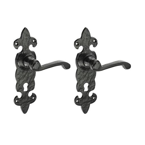 TIMCO Fleur De Lys Ornate Lever Lock Handles - Antique Black (195 x 55, Box of 1)