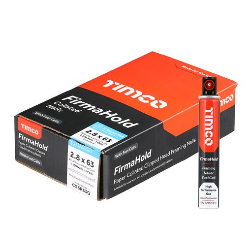 TIMCO Firmahold Collated Clipped Head Nails & Fuel Cells - Retail Pack - Ring Shank - A2 Stainless Steel (2.8 x 63/1CFC, Box of 1100)