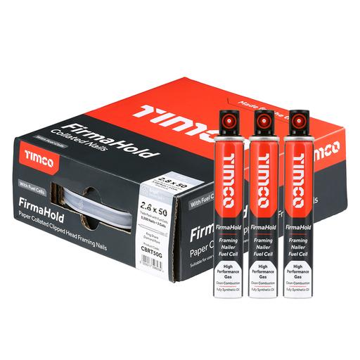 TIMCO Firmahold Collated Clipped Head Nails & Fuel Cells - Trade Pack - Ring Shank - Bright (2.8 x 50/3CFC, Box of 3300)