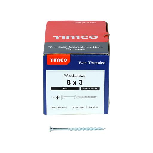TIMco Twin-Thread Woodscrews - PZ - Double Countersunk - Zinc 4.0x80mm