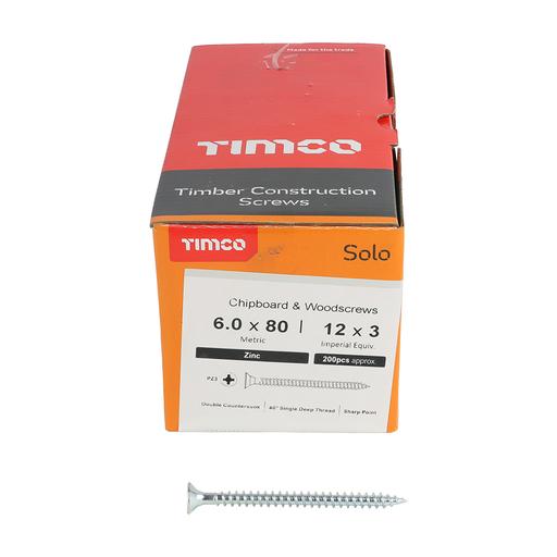TIMco Solo Woodscrews - PZ - Double Countersunk - Zinc 6.0x80mm