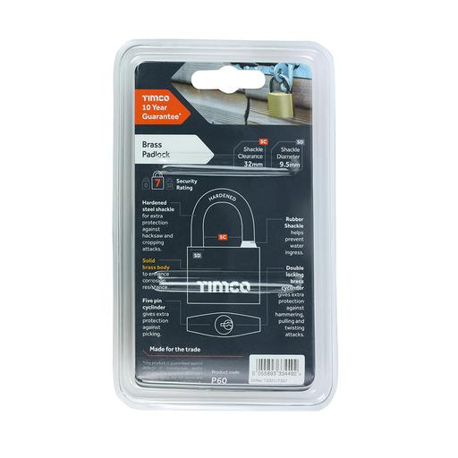 TIMCO Brass Padlock (60mm, Blister Pack of 1)